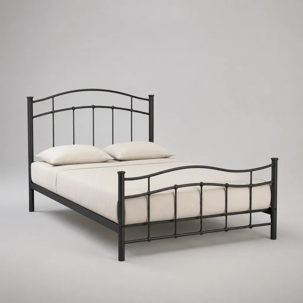 Letto matrimoniale in acciaio nero 160 × 200 cm con testiera, pediera e rete a doghe