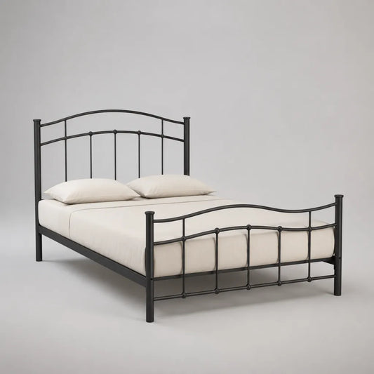 Letto matrimoniale in acciaio nero 160 × 200 cm con testiera, pediera e rete a doghe