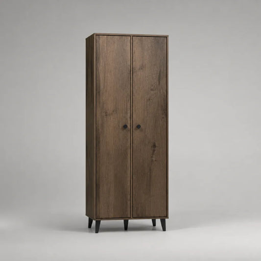 Armadio guardaroba rettangolare a 2 ante in legno e metallo, marrone effetto noce e nero, 80 × 40 × 190 cm
