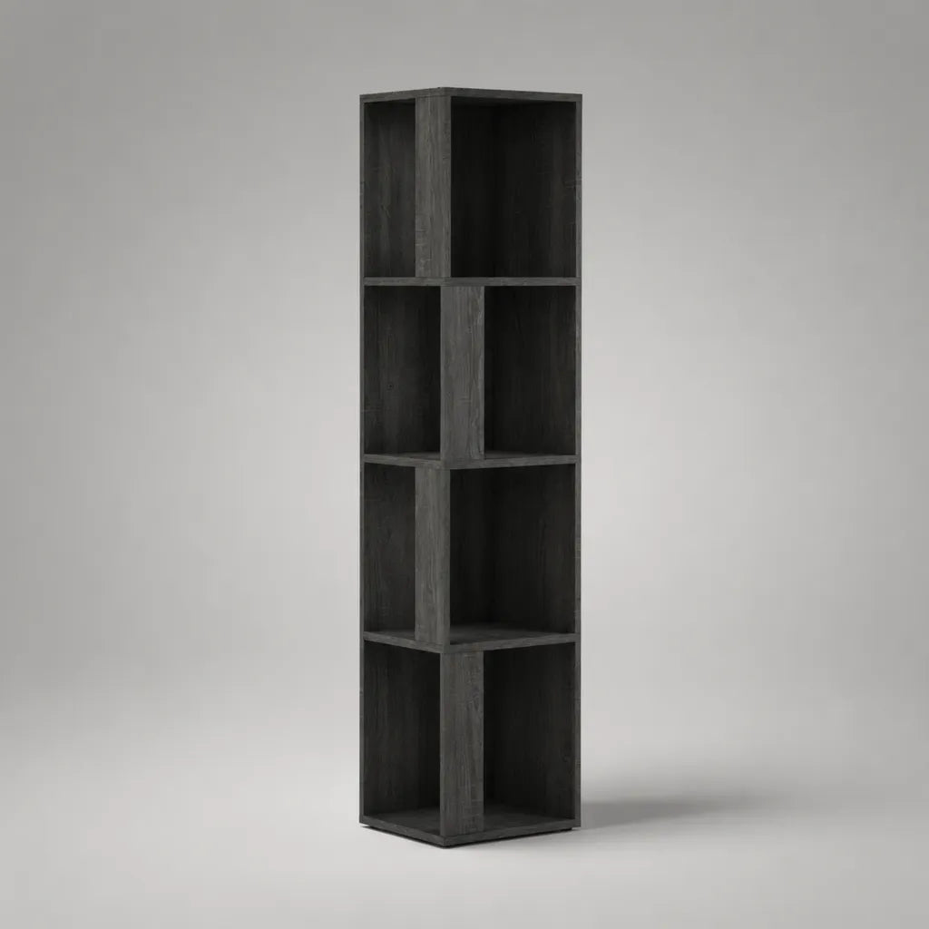 Libreria a colonna rettangolare in pannello truciolare melaminico nero, 8 vani, 40 × 30 × 160 cm