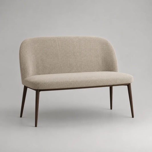 Divanetto 2 posti in tessuto beige con gambe in legno, 120 x 65 x 80 cm