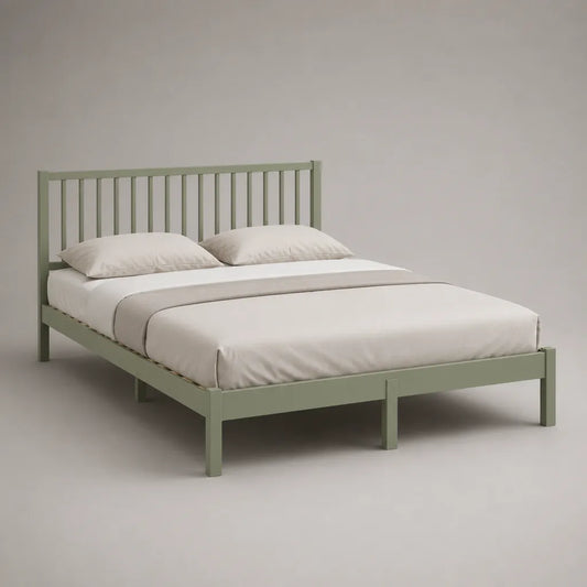 Letto matrimoniale in legno verde salvia con rete a doghe, per materasso 160 × 200 cm, dimensioni 168 × 208 × 100 cm