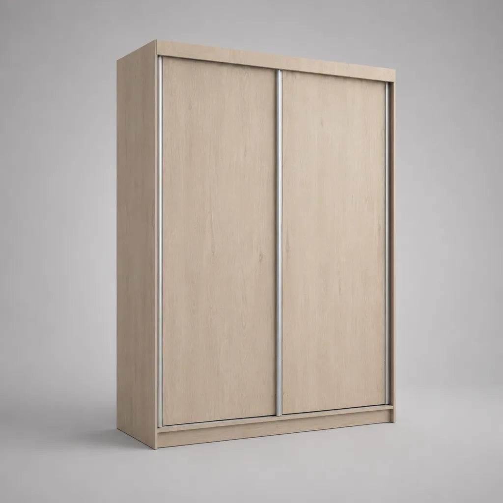 Armadio guardaroba in legno con 2 ante scorrevoli, rovere chiaro e argento, 180 × 60 × 200 cm