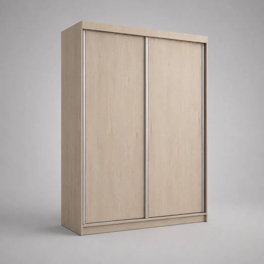 Armadio guardaroba in legno con 2 ante scorrevoli, rovere chiaro e argento, 180 × 60 × 200 cm