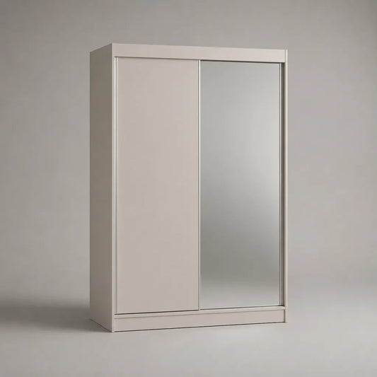 Armadio guardaroba in pannello truciolare melaminico bianco e argento con 2 ante scorrevoli e specchio, 120 x 60 x 200 cm