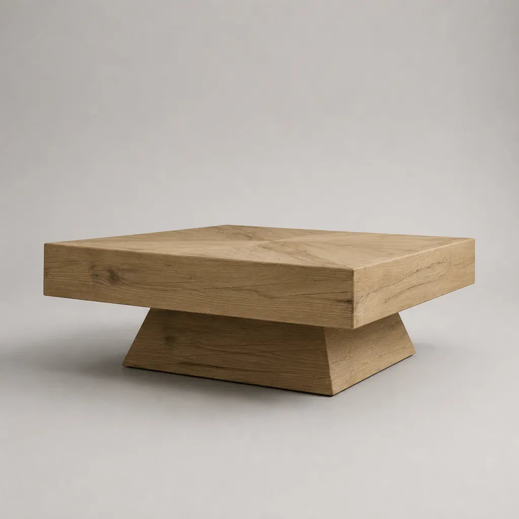 Tavolino da caffè quadrato in MDF impiallacciato, rovere naturale, 80 × 80 × 35 cm