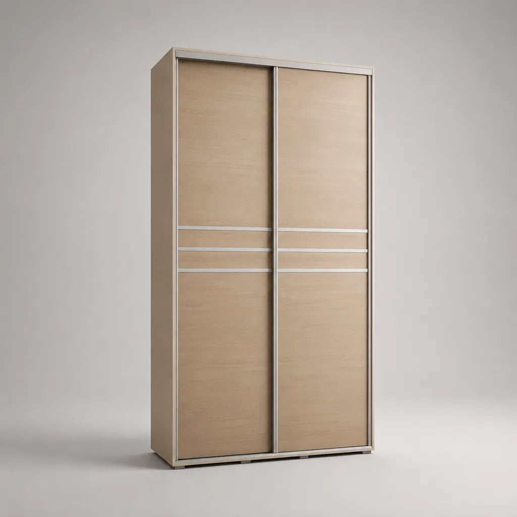 Armadio guardaroba rettangolare a 2 ante scorrevoli in truciolare melaminico e alluminio beige e argento, 120 × 60 × 200 cm
