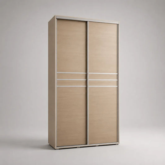 Armadio guardaroba rettangolare a 2 ante scorrevoli in truciolare melaminico e alluminio beige e argento, 120 × 60 × 200 cm